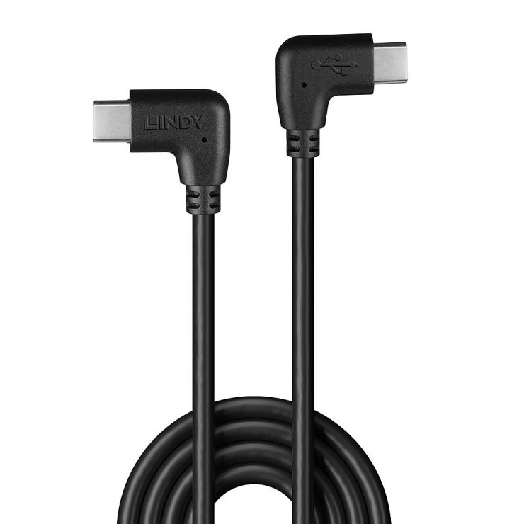 Imagine Cablu USB type C 2.0 unghi/unghi 90 grade T-T 0.5m Negru, Lindy L32008