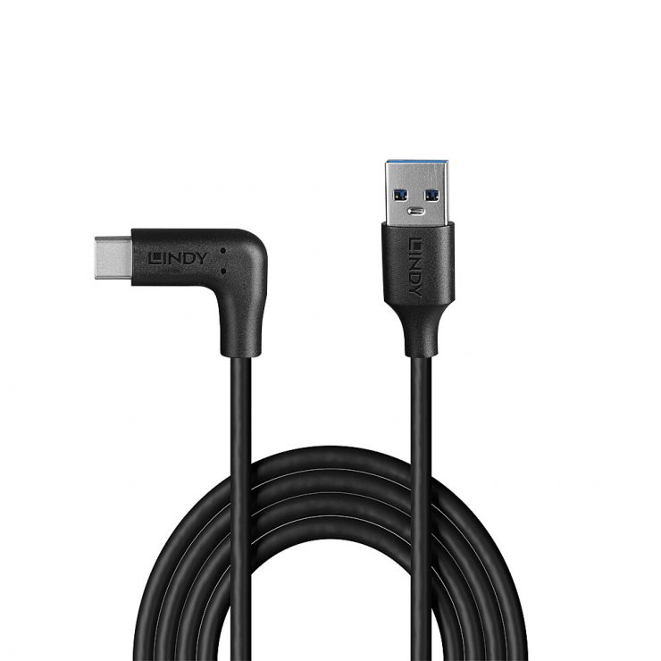 Imagine Cablu USB 3.2-A la USB type C drept/unghi 90 grade 1m, Lindy L32013