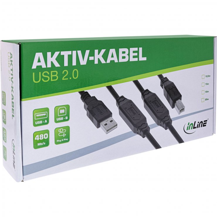 Imagine Cablu de imprimanta activ USB 2.0-A la USB-B 25m, InLine IL34514A