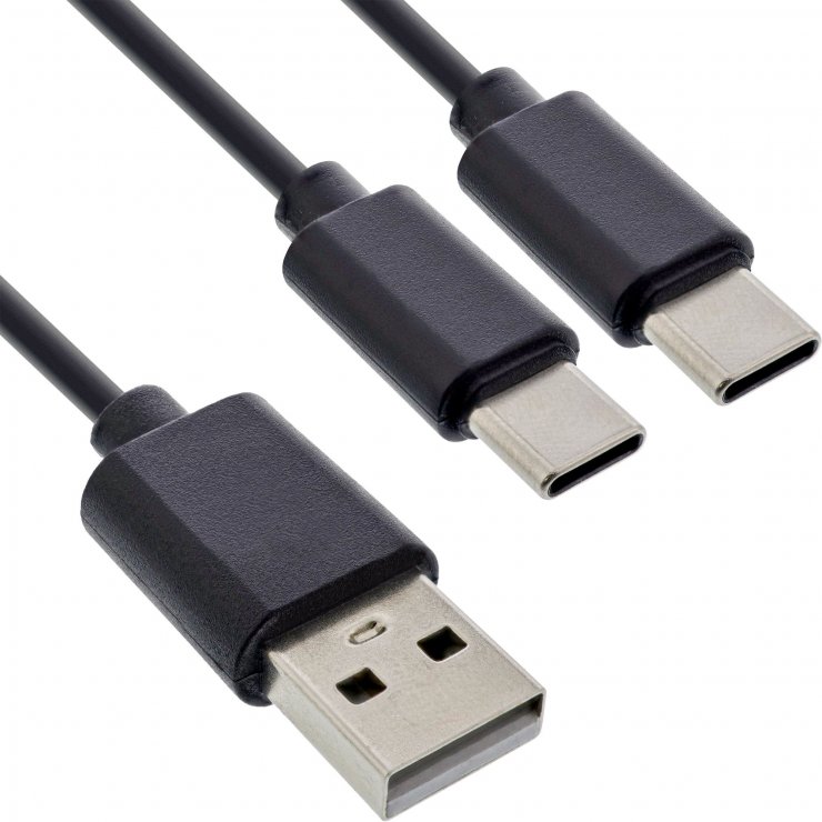 Imagine Cablu de alimentare USB-A la 2 x USB type C T-T 2m Negru, InLine IL35122