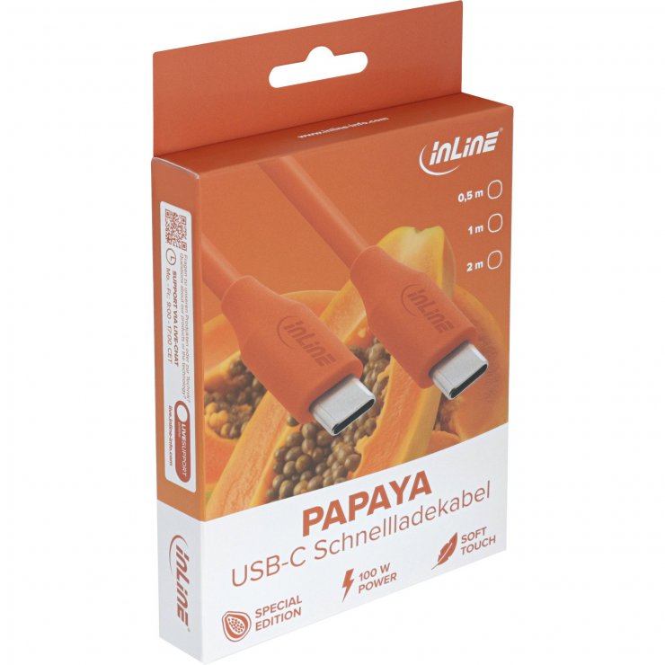 Imagine Cablu USB 2.0 type C fast charging silicon 100W Orange 2m, InLine IL35892O