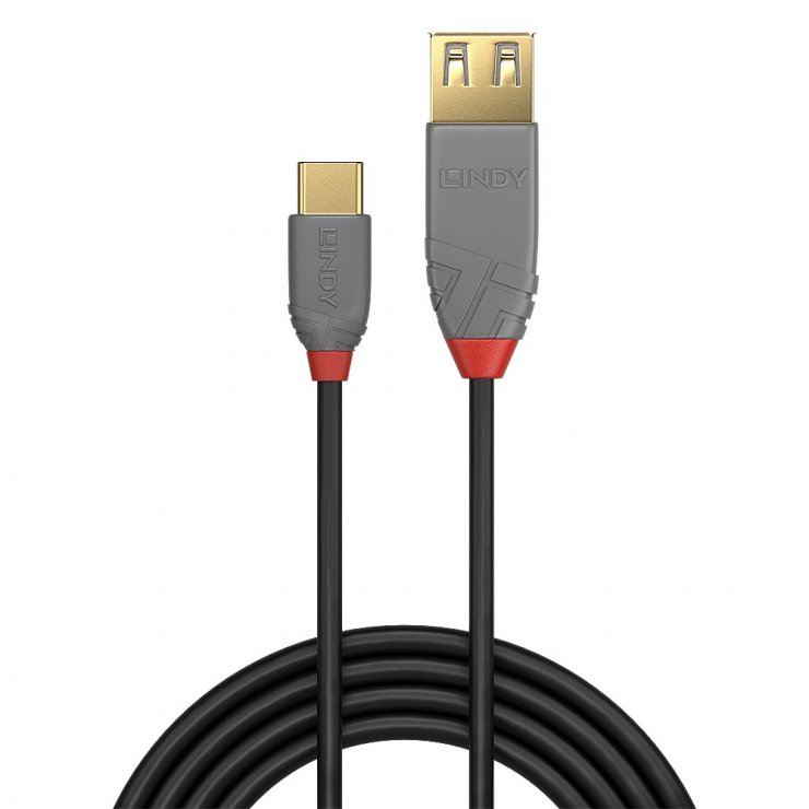 Imagine Cablu USB 2.0 type C la USB-A T-M 0.15m Anthra Line, Lindy L36897
