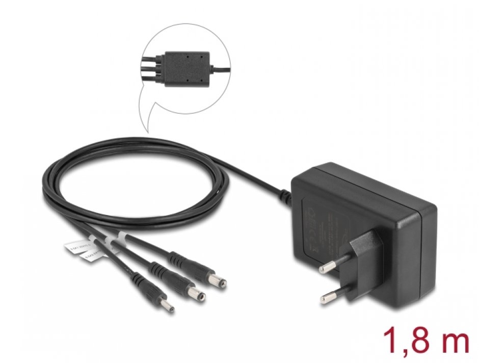 Imagine Incarcator priza la DC 3.5x1.35mm + DC 5.5x2.1mm + DC 5.5x2.5mm 12V/3A/36W, Delock 41467