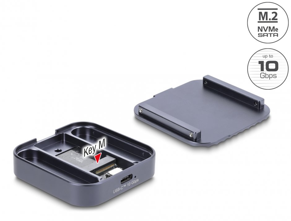 Imagine Rack extern magnetic USB Type C 10Gbps la M.2 NVMe/SATA SSD, Delock 42032