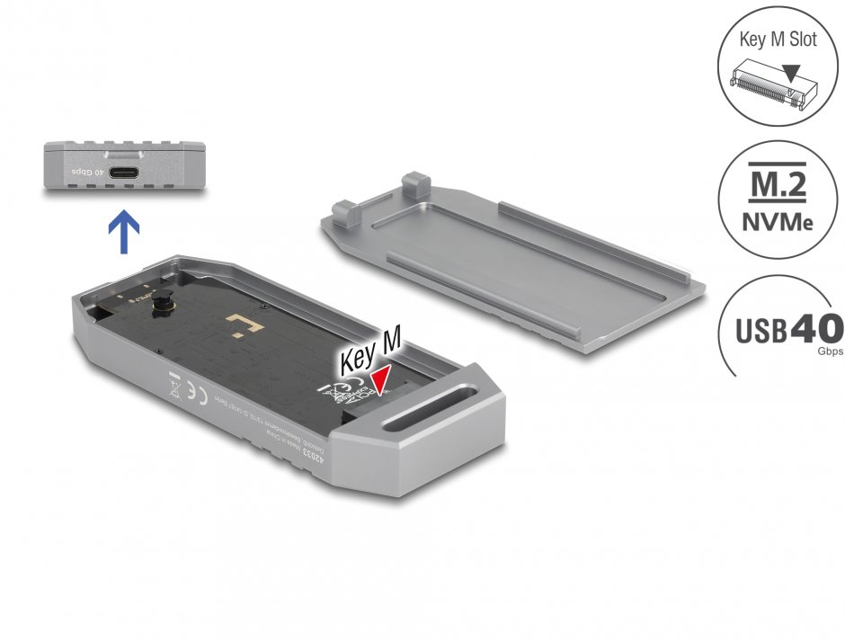 Imagine Rack extern USB4 type C la M.2 NVMe SSD tool free, Delock 42033