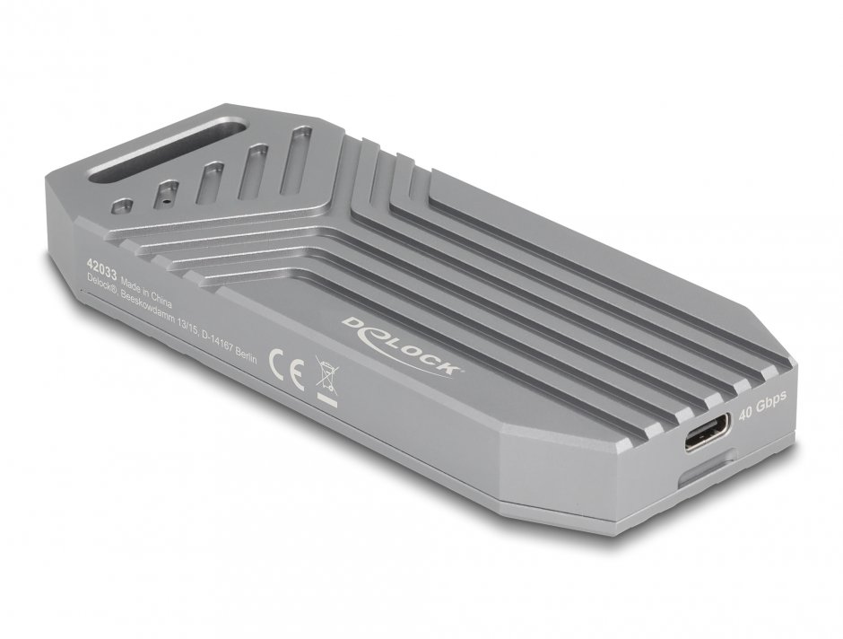 Imagine Rack extern USB4 type C la M.2 NVMe SSD tool free, Delock 42033