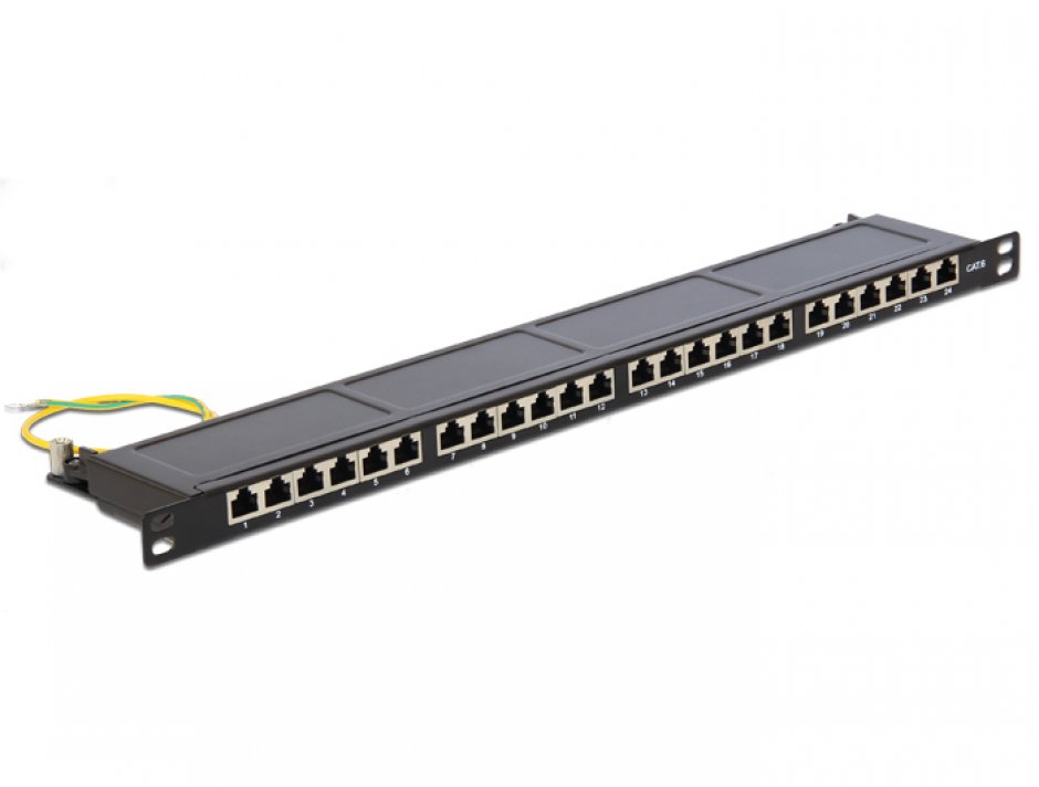 Imagine Patch panel 19" 24 porturi Cat.6 0.5U Negru, Delock 43316