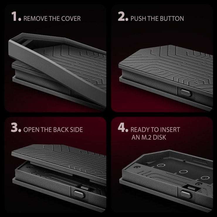 Imagine Rack extern USB type C 10 Gbps la M.2 NVMe & SATA SSD cu RGB, Axagon EEM2-GAM