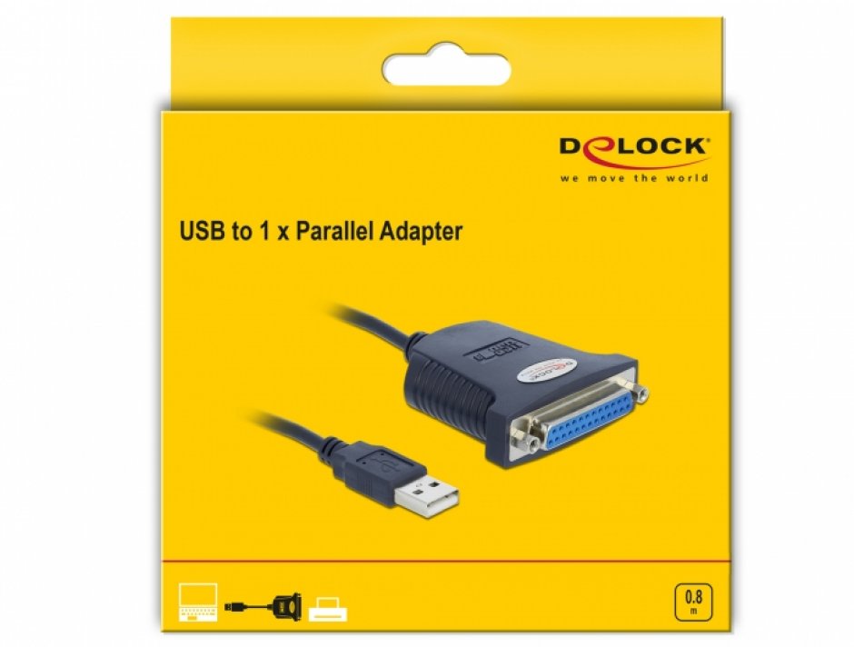 Imagine Cablu USB la paralel 25 pini 0.8m, Delock 61330