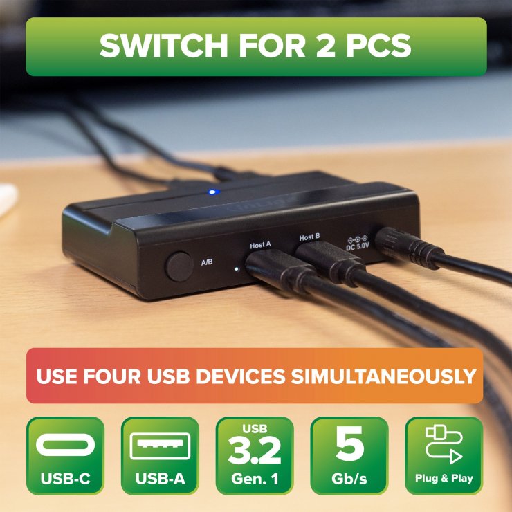 Imagine Sharing Switch USB type C 2 PC x 4 dispozitive USB-A, InLine IL60604I