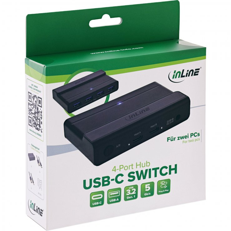 Imagine Sharing Switch USB type C 2 PC x 4 dispozitive USB-A, InLine IL60604I