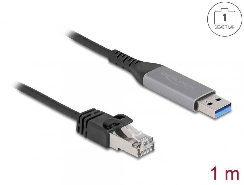 Imagine Cablu de retea USB 3.1-A la RJ45 Gigabit LAN 1m, Delock 60755