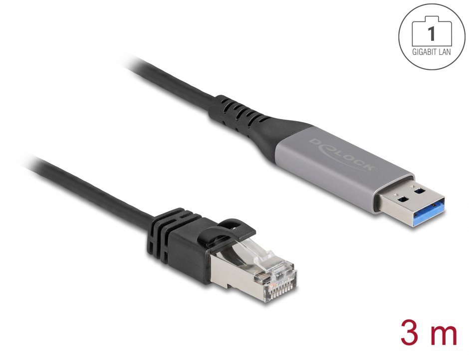 Imagine Cablu de retea USB 3.1-A la RJ45 Gigabit LAN 3m, Delock 60757