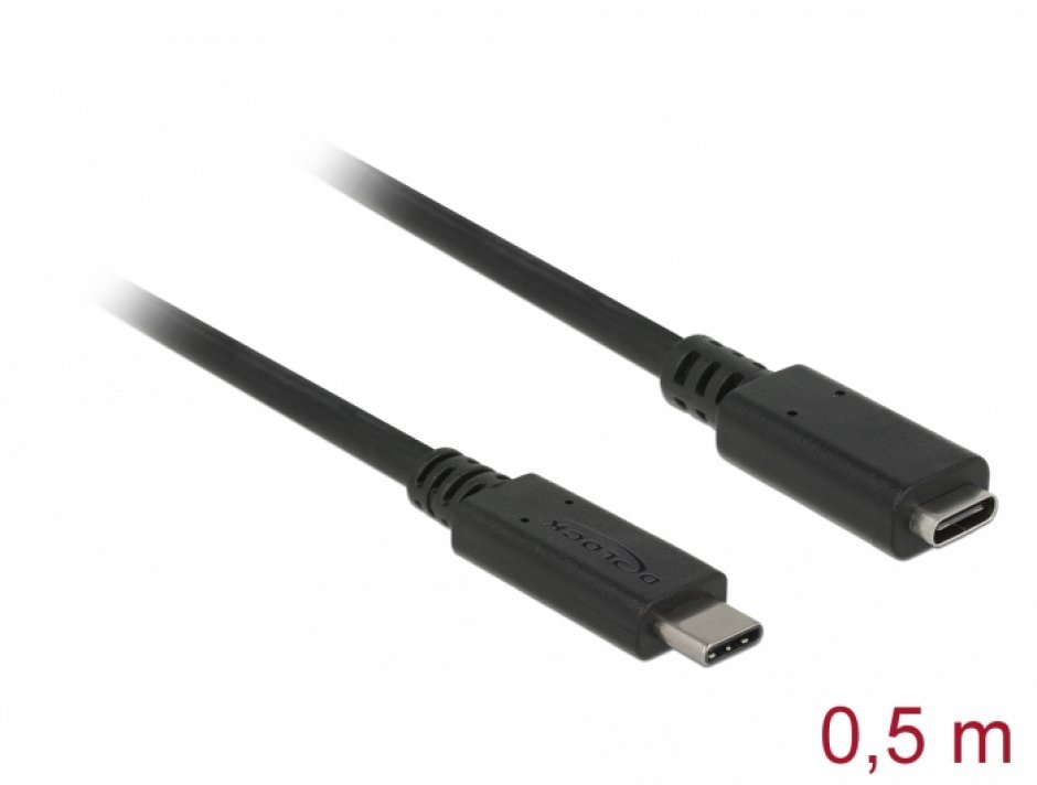 Imagine Cablu prelungitor USB 3.2 Gen2 tip C T-M 4K60Hz/60W 0.5m Negru, Delock 85532