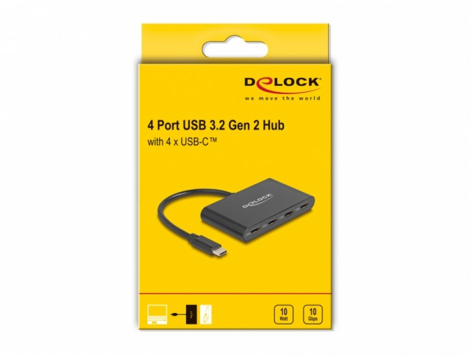 Imagine HUB 3.2 Gen2 USB type C la 4 x USB type C, Delock 64129