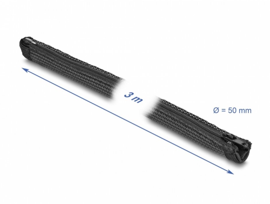 Imagine Manson impletit cu fermoar rezistent la caldura 3m x 50mm Negru, Delock 19172