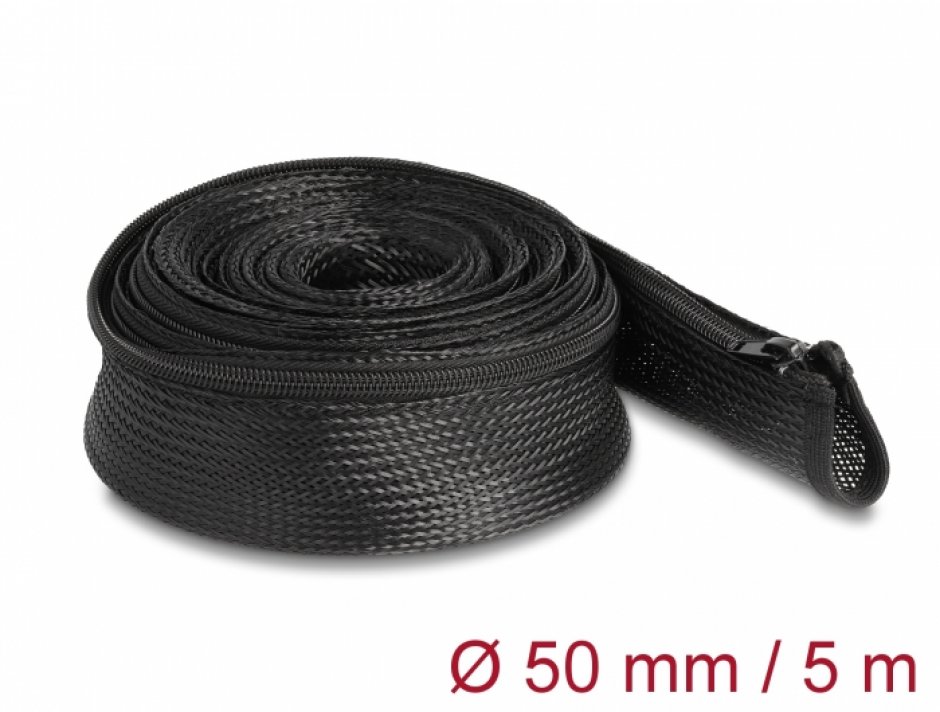 Imagine Manson impletit cu fermoar rezistent la caldura 5m x 50mm Negru, Delock 19173