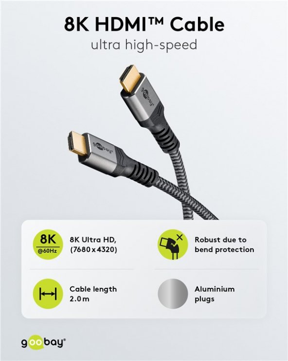 Imagine Cablu Ultra High Speed HDMI 8K60Hz/4K120Hz T-T 2m, Goobay G65261