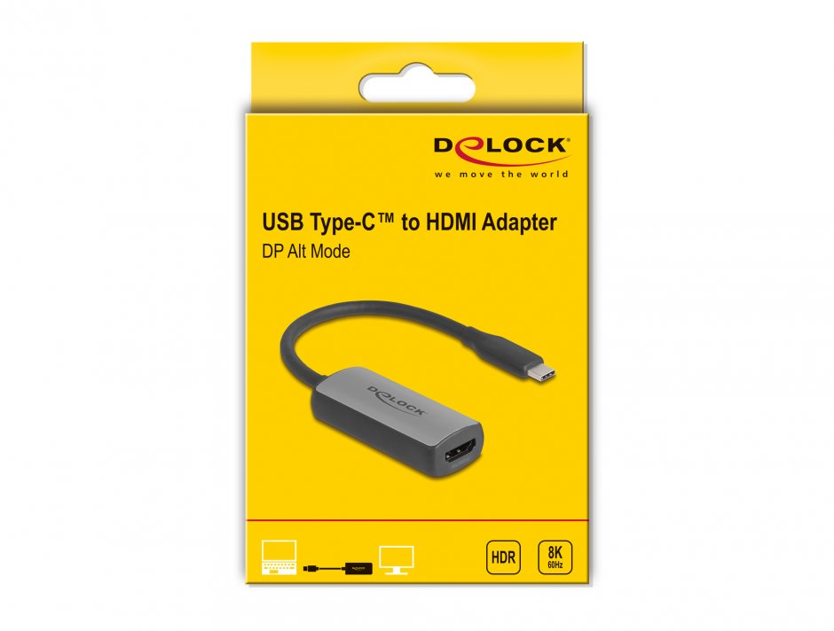Imagine Adaptor USB Type C la HDMI (DP Alt Mode) 8K60Hz HDR/HDCP, Delock 64264