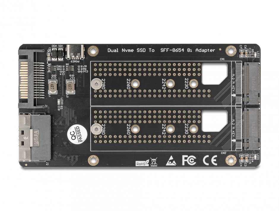 Imagine Convertor SFF-8654 8i la 2 x M.2 Key M NVMe SSD, Delock 64295