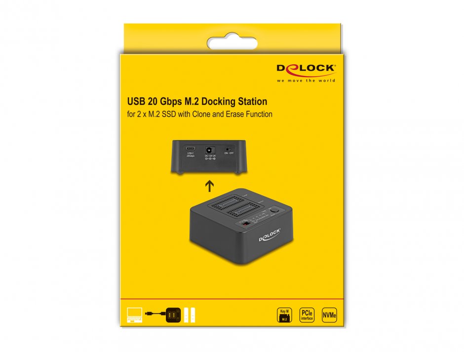 Imagine Docking station pentru 2 x M.2 NVMe PCIe SSD cu functie de Clona/Erase, Delock 64300