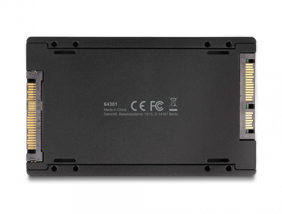 Imagine Rack extern M.2 Key M NVMe SSD la U.2 sau M.2 Key B SATA SSD la SATA, Delock 64301