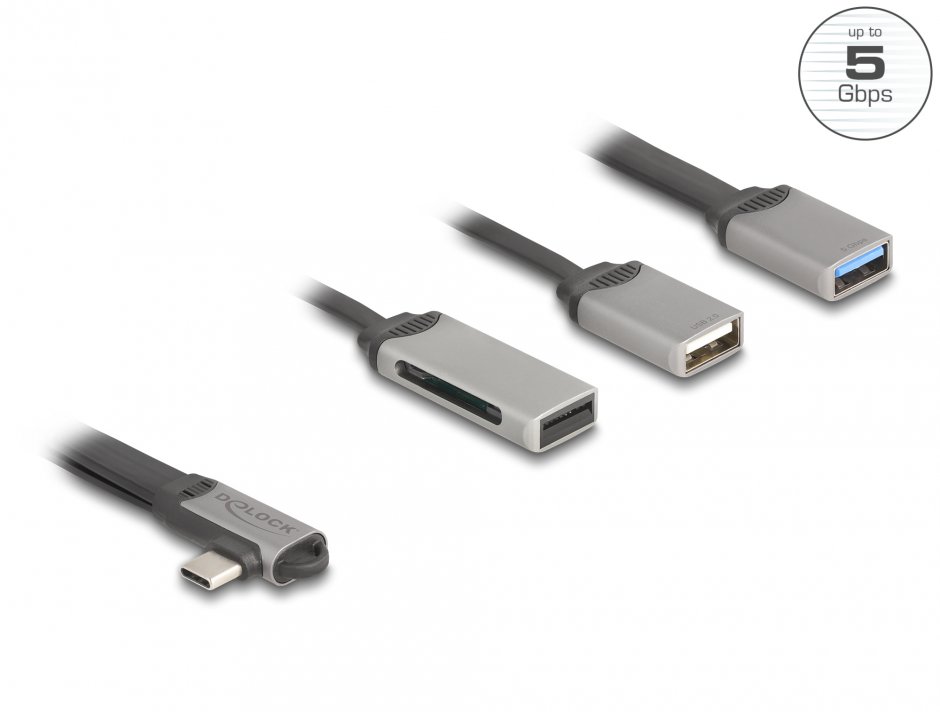 Imagine HUB USB type C la 2 x USB-A + SD/micro SD, Delock 64303