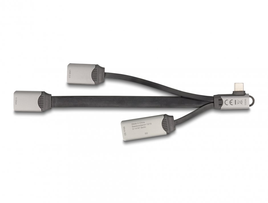 Imagine HUB USB type C la 2 x USB-A + SD/micro SD, Delock 64303