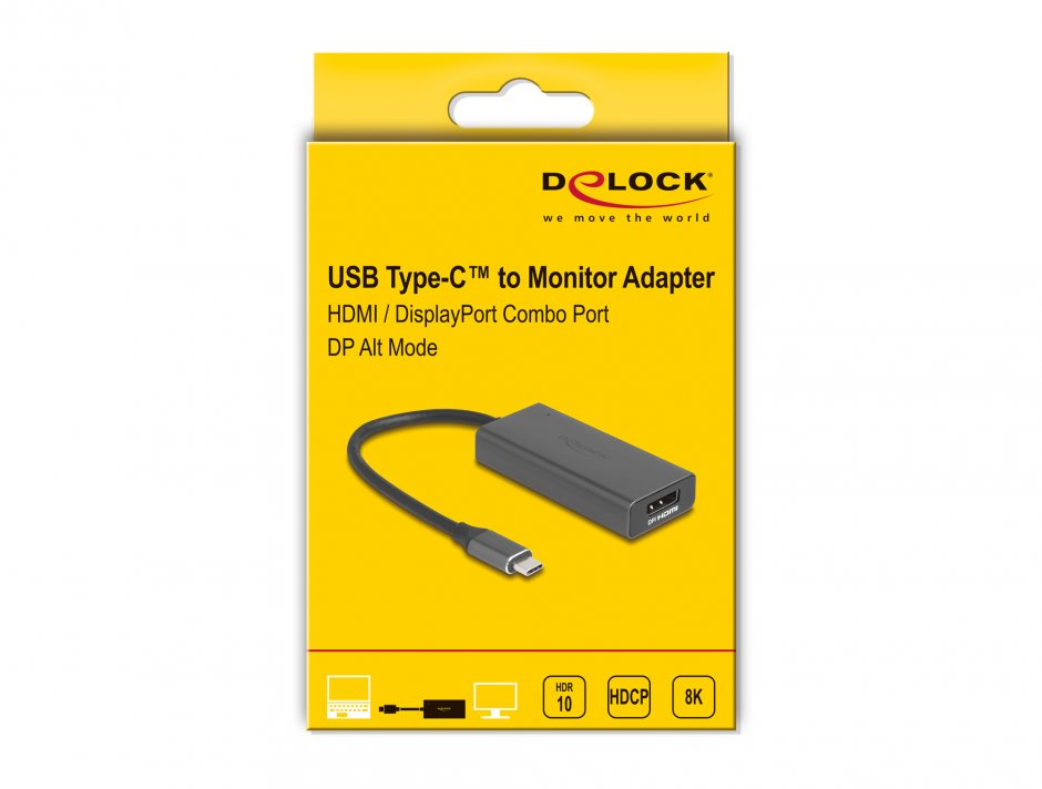 Imagine Adaptor USB Type C la combo HDMI/DisplayPort 8K, Delock 64316