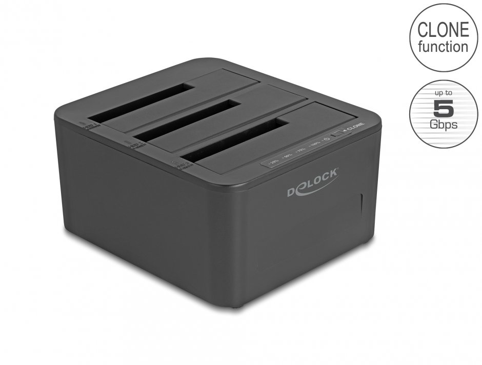 Imagine Docking station 3 x SATA HDD/SSD cu 1:2 cu functie de Clona, Delock 64332