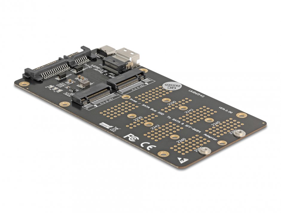 Imagine Convertor M.2 Key M NVMe SSD la SFF-8654 si M.2 Key B SATA SSD la SATA, Delock 64355