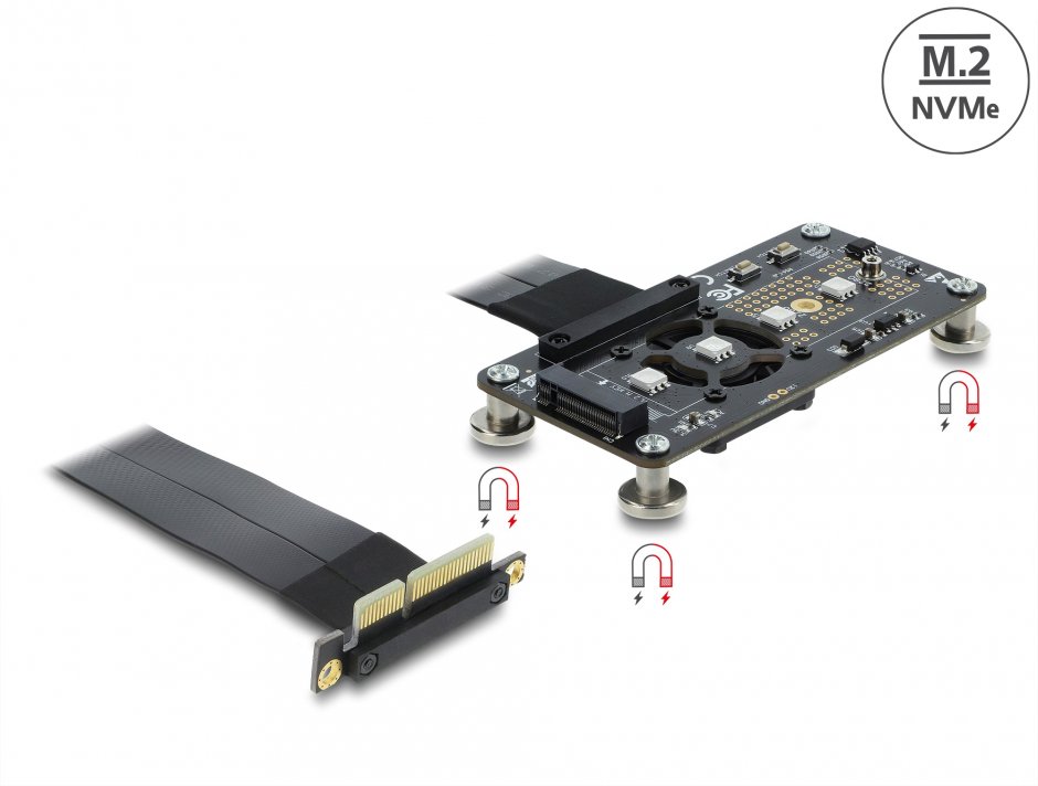 Imagine PCI Express 3.0 x4 la M.2 Key M cu fan + cablu 10cm, Delock 64357