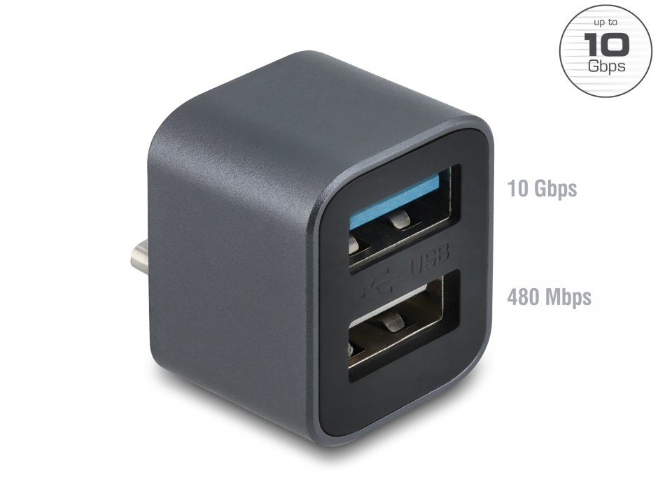 Imagine Mini HUB USB type C la 1 x USB-A 10 Gbps + 1 x USB 2.0-A, Delock 64359