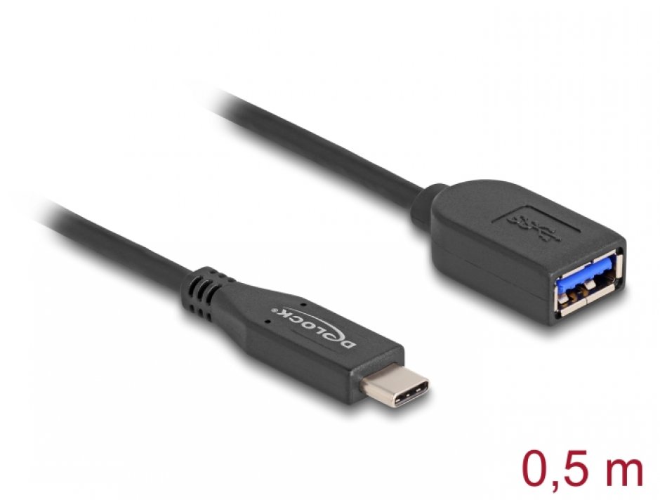 Imagine Cablu USB 3.2 type C la USB-A T-M coaxial 0.5m, Delock 60568