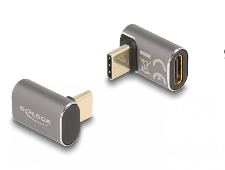 Imagine Adaptor USB4 type C T-M unghi 90 grade 8K60Hz/4K144Hz 100W/40Gb metalic, Delock 60054