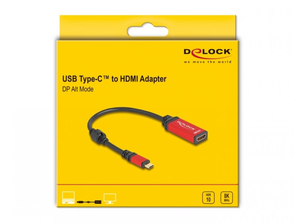 Imagine Adaptor USB type C la HDMI (DP Alt Mode) 8K60Hz/4K240Hz T-M HDR, Delock 60053