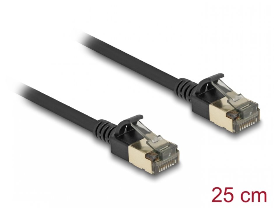 Imagine Cablu de retea RJ45 Cat.8.1 FTP Slim Pro 0.25m Negru, Delock 80337