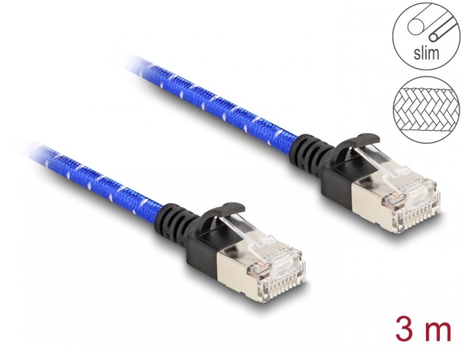 Imagine Cablu de retea RJ45 Cat.6A FTP Slim brodat 3m, Delock 80379