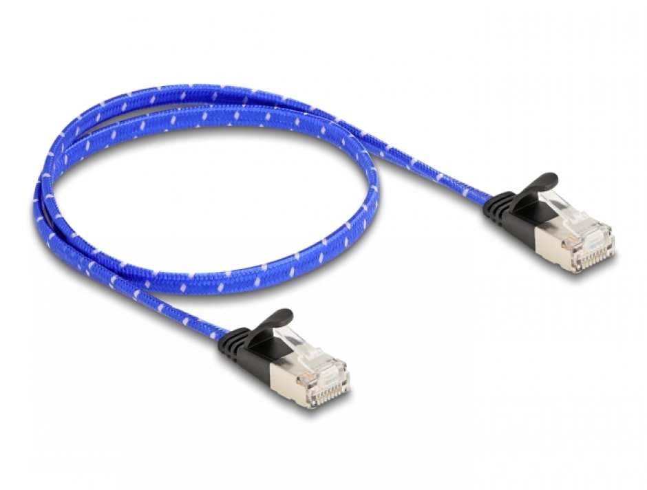Imagine Cablu de retea brodat RJ45 Cat.6A Flat FTP 0.5m Albastru, Delock 80382