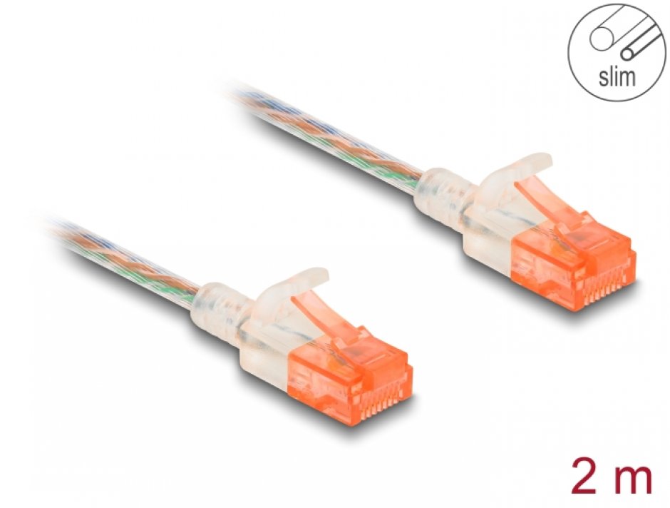 Imagine Cablu de retea RJ45 Cat.6A UTP Slim 2m transparent, Delock 80354