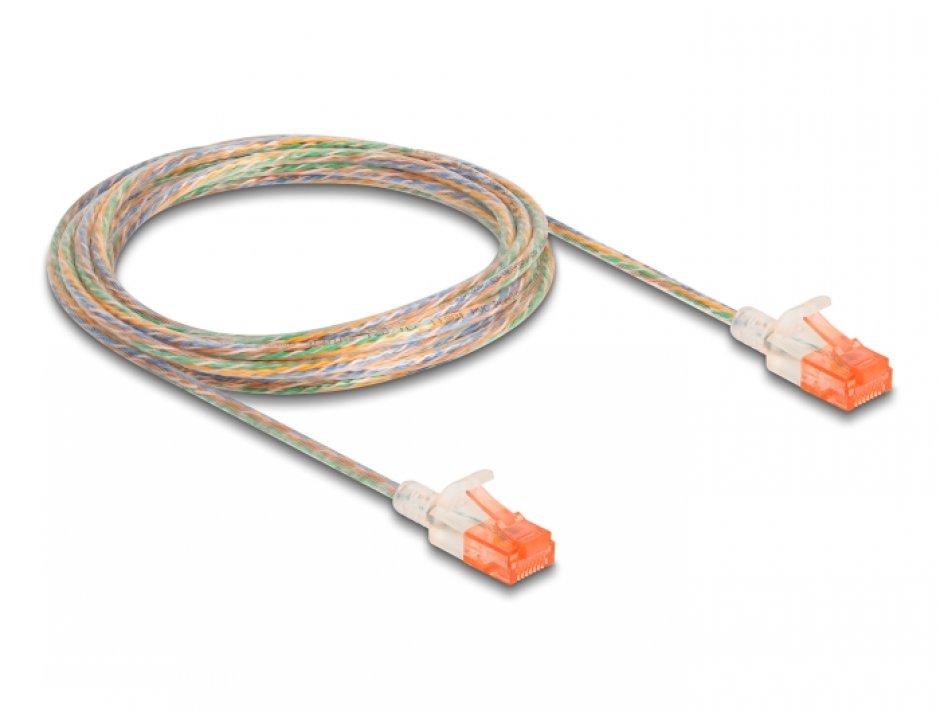 Imagine Cablu de retea RJ45 Cat.6A UTP Slim 3m transparent, Delock 80355
