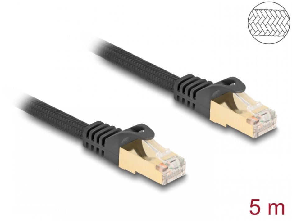 Imagine Cablu de retea RJ45 Cat.6A S/FTP 5m brodat Negru, Delock 80320