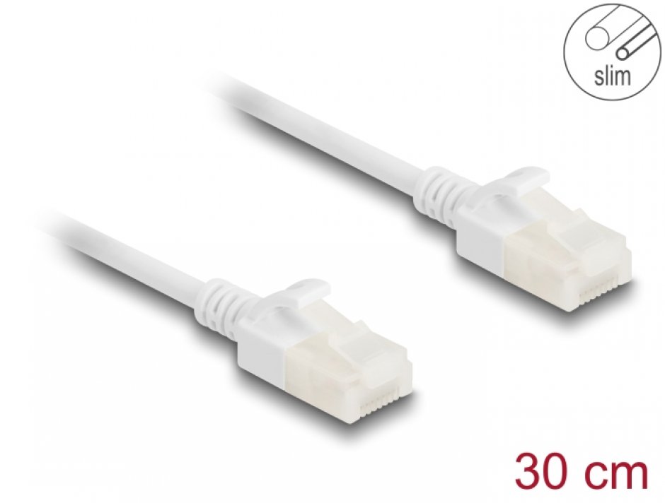 Imagine Cablu de retea RJ45 Cat.6A UTP pentru uz industrial Slim 0.3m Alb, Delock 80357