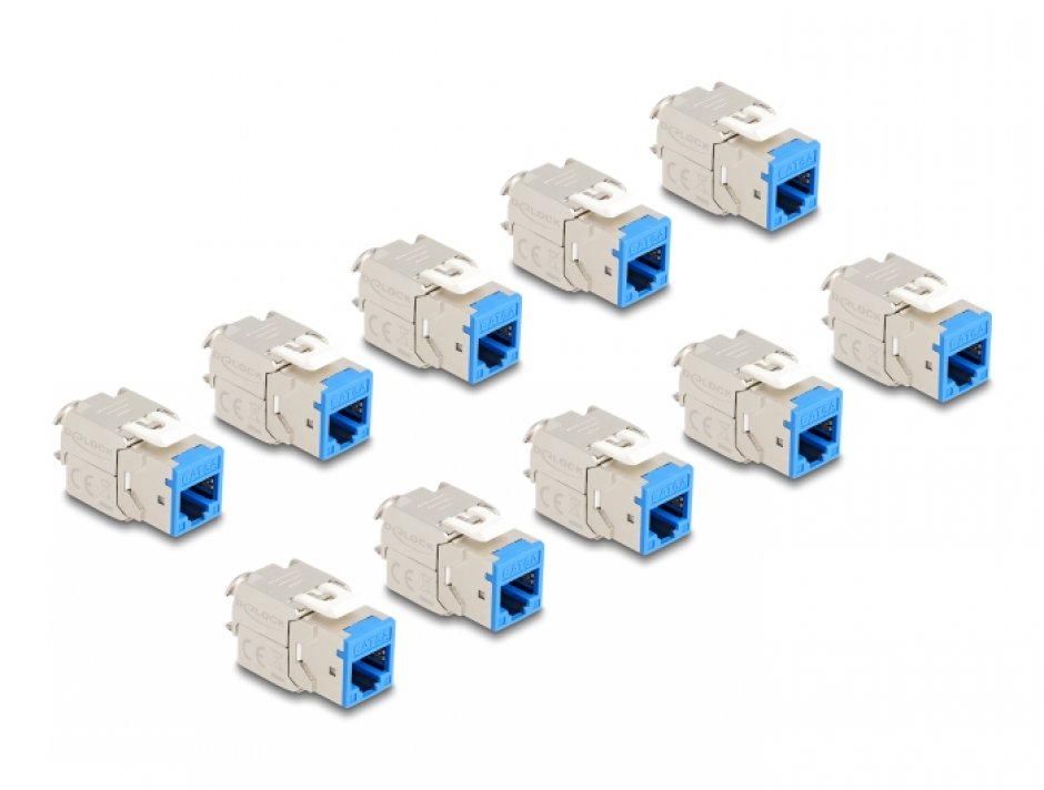 Imagine Set 10 buc modul keystone RJ45 LSA Cat.6A toolfree Albastru, Delock 88113