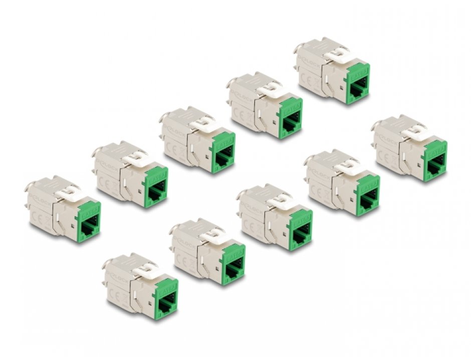 Imagine Set 10 buc modul keystone RJ45 LSA Cat.6A toolfree Verde, Delock 88116