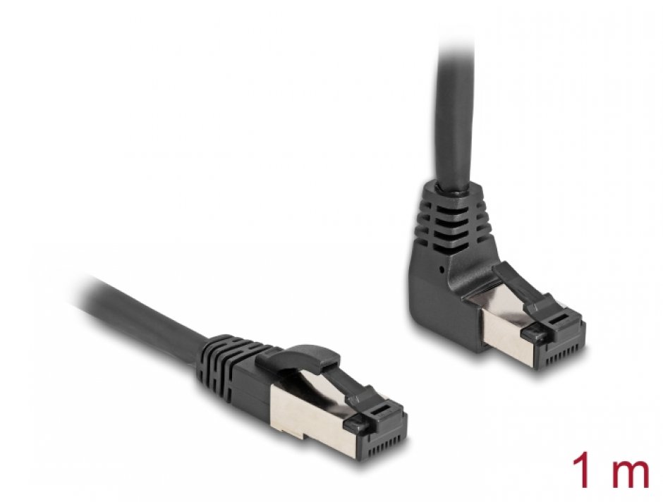 Imagine Cablu de retea RJ45 Cat.8.1 S/FTP drept/unghi 90 grade sus 1m Negru, Delock 80394