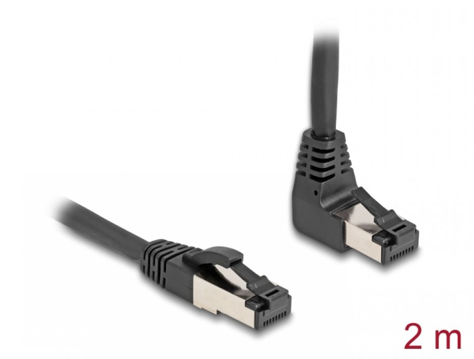 Imagine Cablu de retea RJ45 Cat.8.1 S/FTP drept/unghi 90 grade sus 2m Negru, Delock 80395
