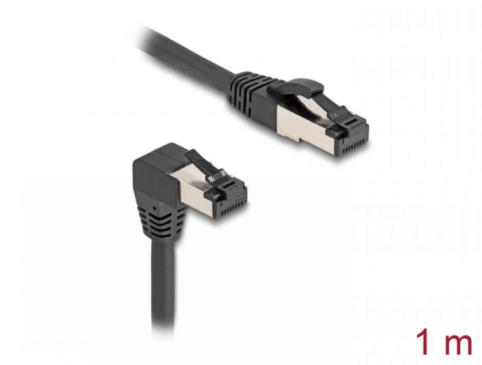 Imagine Cablu de retea RJ45 Cat.8.1 S/FTP drept/unghi 90 grade jos 1m Negru, Delock 80400