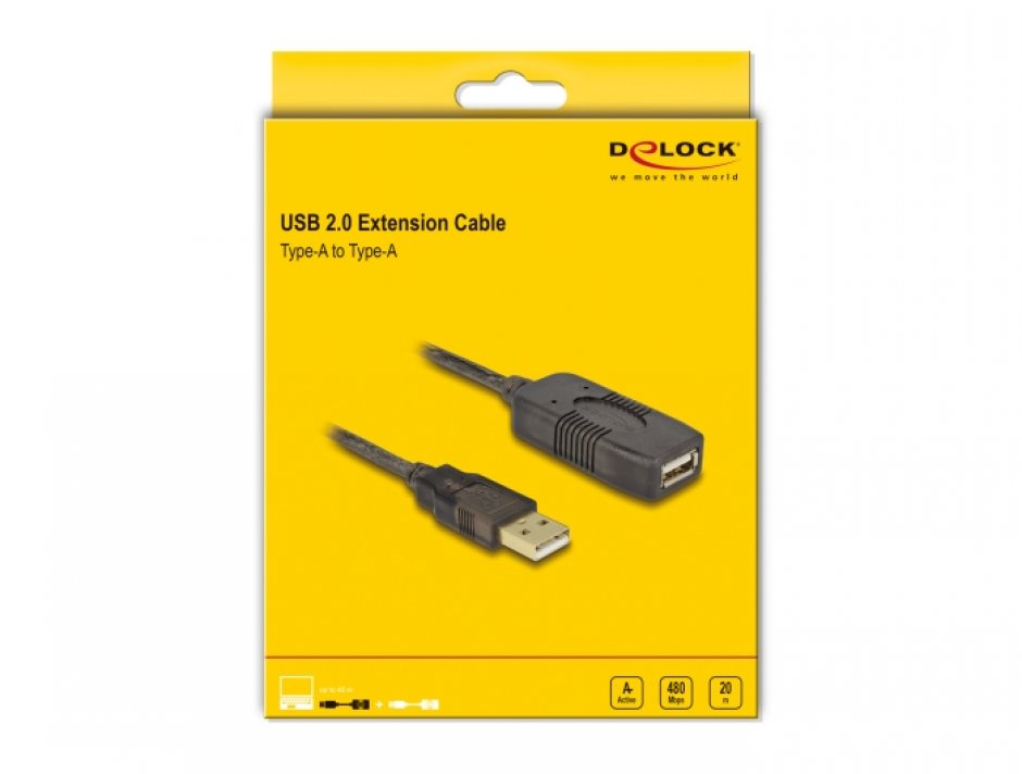 Imagine Cablu prelungitor activ USB 2.0 T-M 20m, Delock 82690