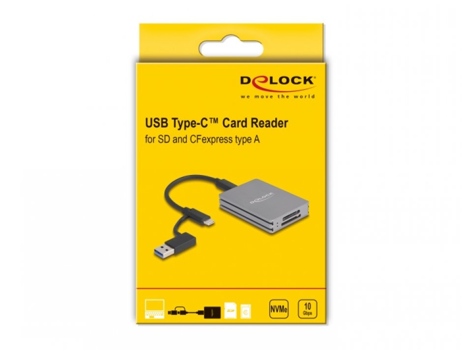 Imagine Cititor de carduri USB type C la SD/CFexpress type A, Delock 91013